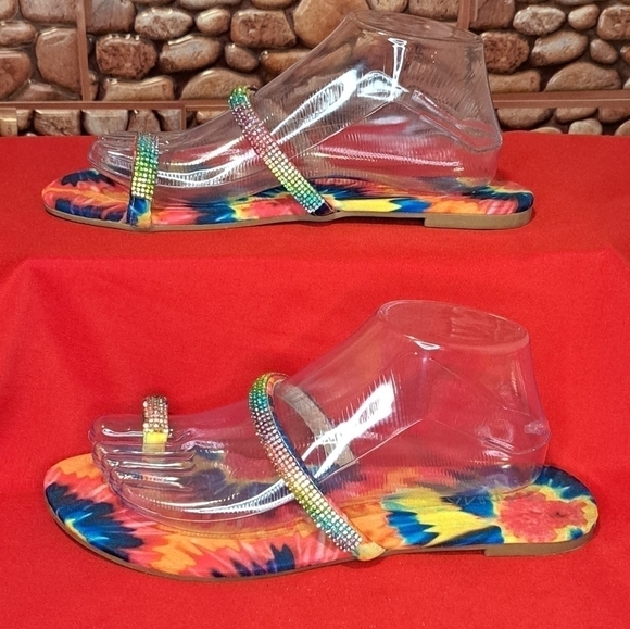 Women's Multicolor Tie Dye Toe Slide Sandals, Size 9 - Picture 3 of 7